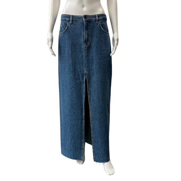 $240 Ksubi Blue Denim Slit Long Klara Stealth Maxi Skirt size 27